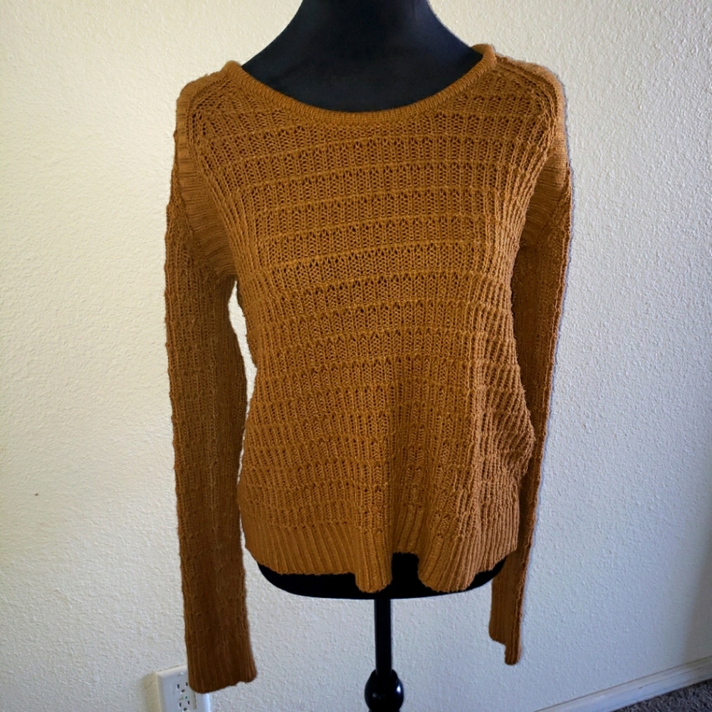 Long Sleeve Lightweight Textured Sweater Burnt Orange Women's XL